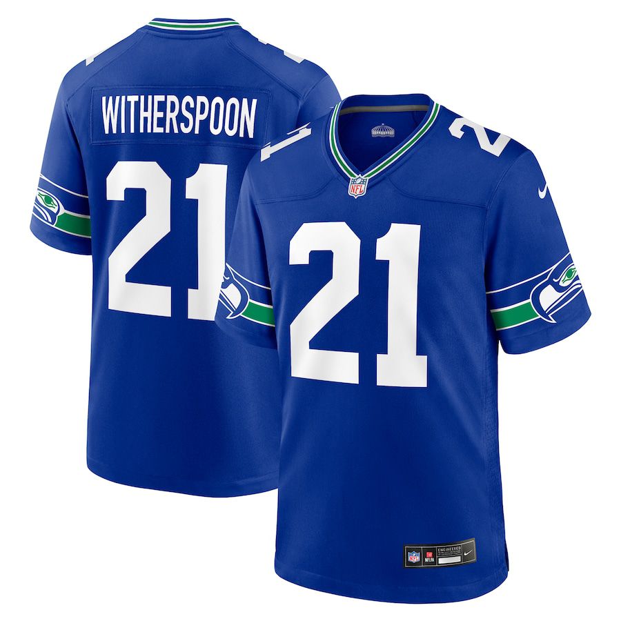 Men Seattle Seahawks 21 Devon Witherspoon Nike Royal Throwback Player Game NFL Jersey